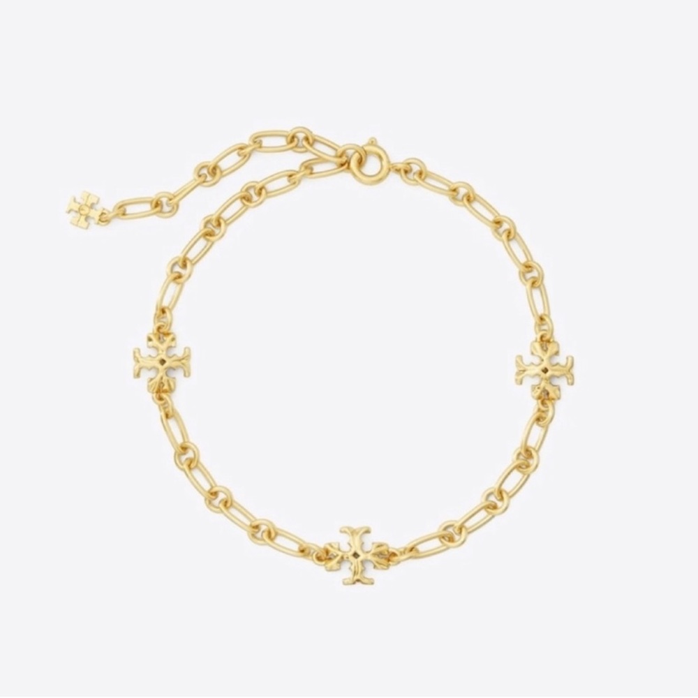 Tory Burch Gold Roxanne Logo & Link Bracelet